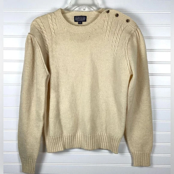 Land’s End Shetland’s 100% Wool Sweaterer Size Small Cream Cable Knit Fisherman - Picture 1 of 7